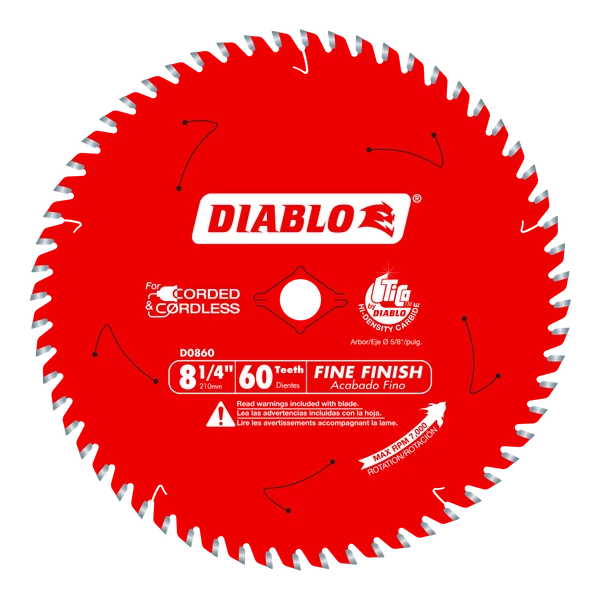DIABLO D0860X 8-1/4"X 60T FINE FINISH BLADE FOR WOOD
