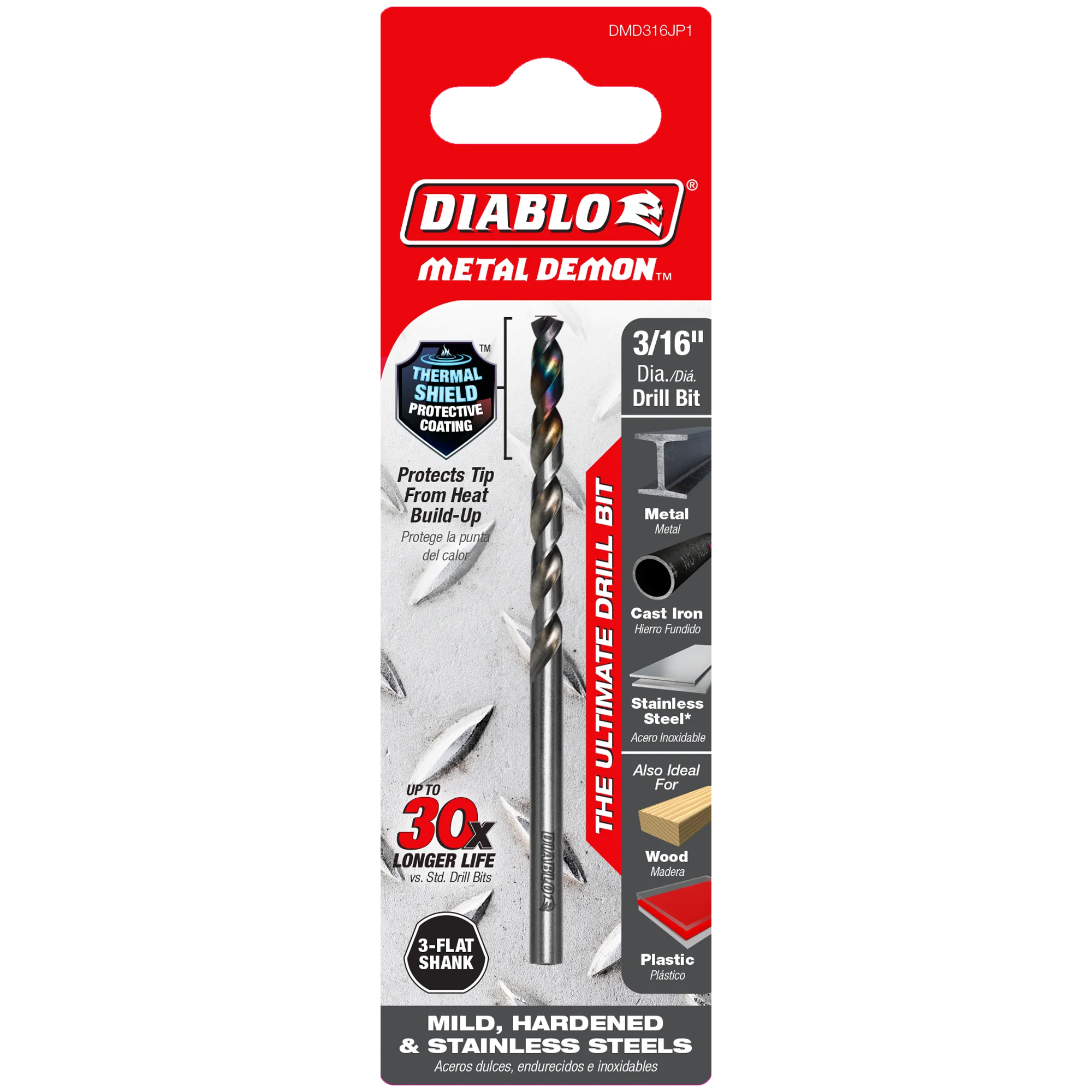 DIABLO DMD316JP1 3/16"METAL DRILL BIT FOR MILD, HARDENED