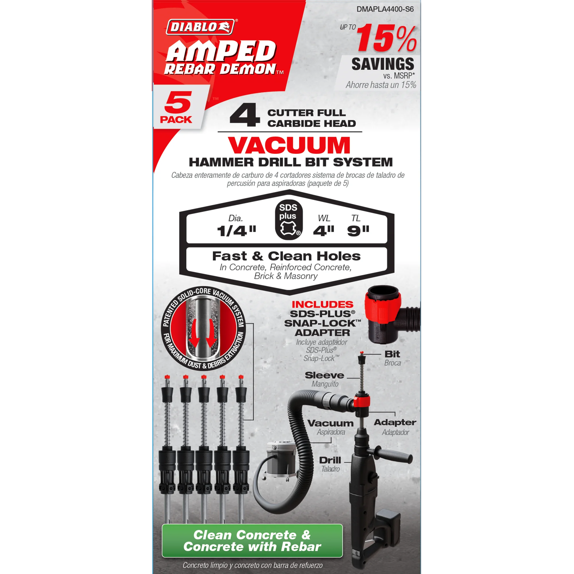 DIABLO DMAPLA4400-S6 1/4"X4"X9" SDS PLUS 4 CUTTER CARBIDE