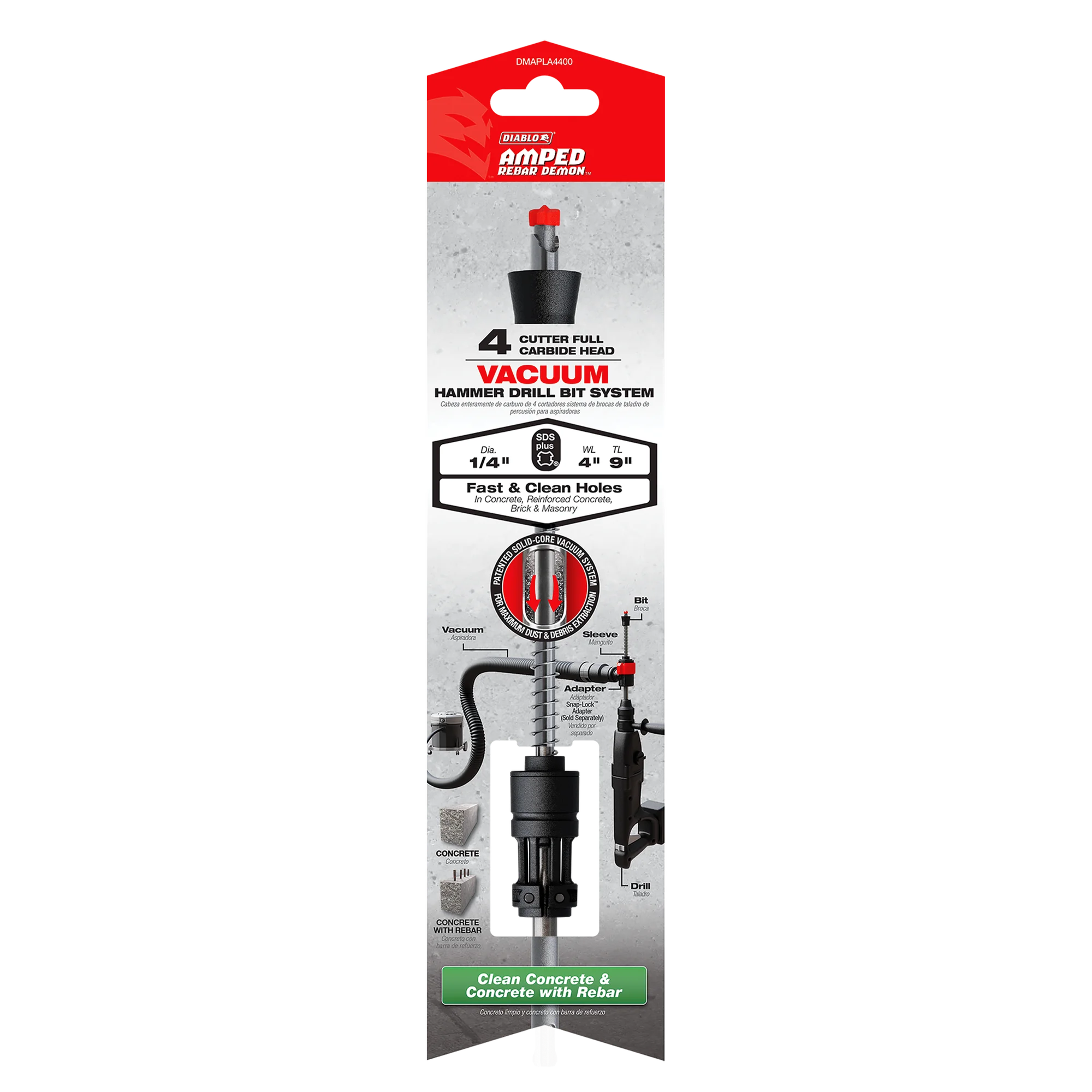 DIABLO DMAPLA4400 1/4"X4"X9" SDS PLUS 4 CUTTER CARBIDE