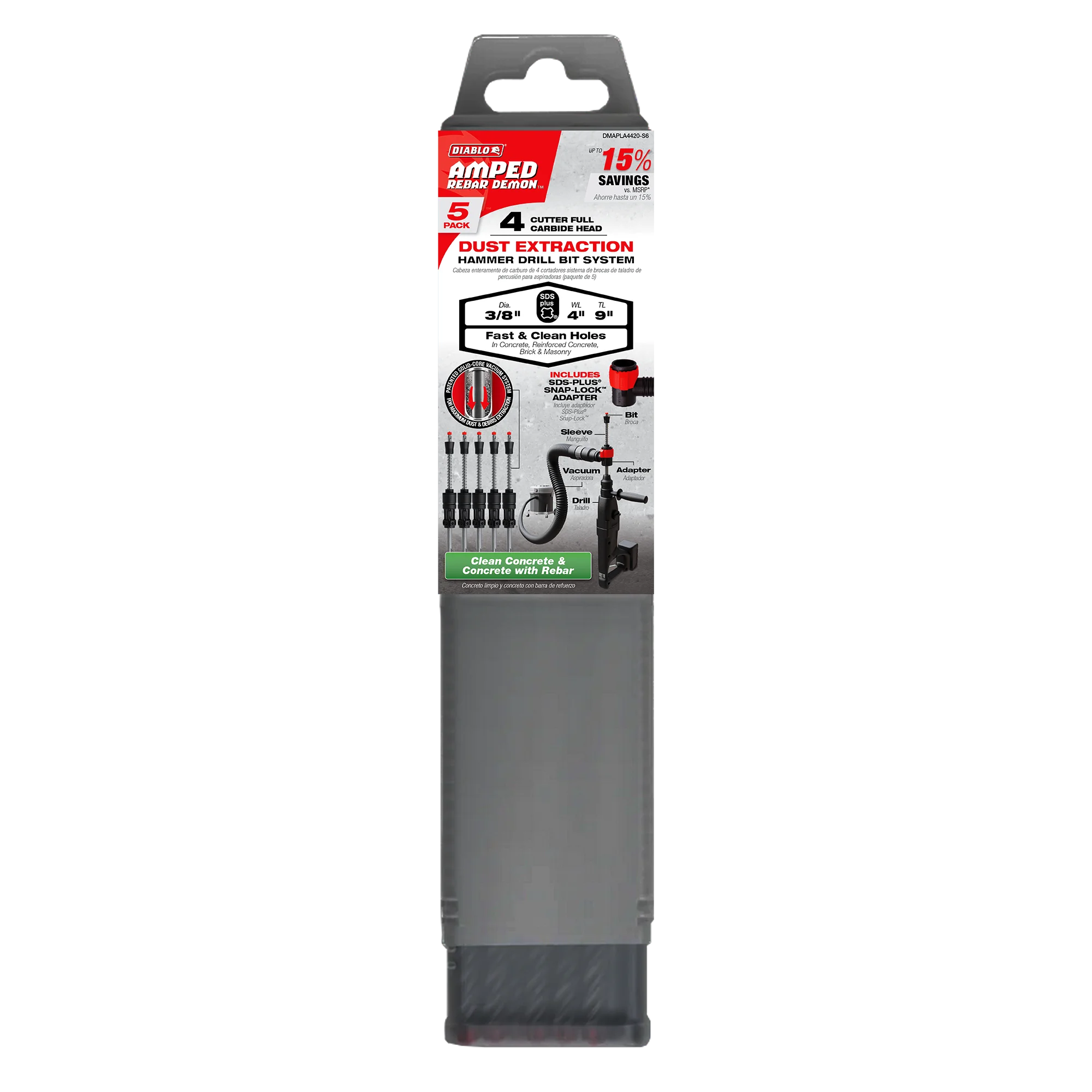 DIABLO DMAPLA4420-S6 3/8"X4"X9" SDS PLUS 4 CUTTER CARBIDE
