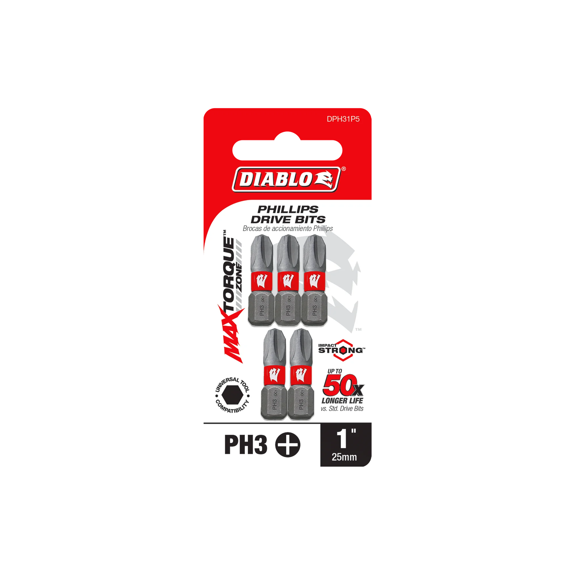 DIABLO DPH31P5 5PK PH3 INSERTBIT 1"