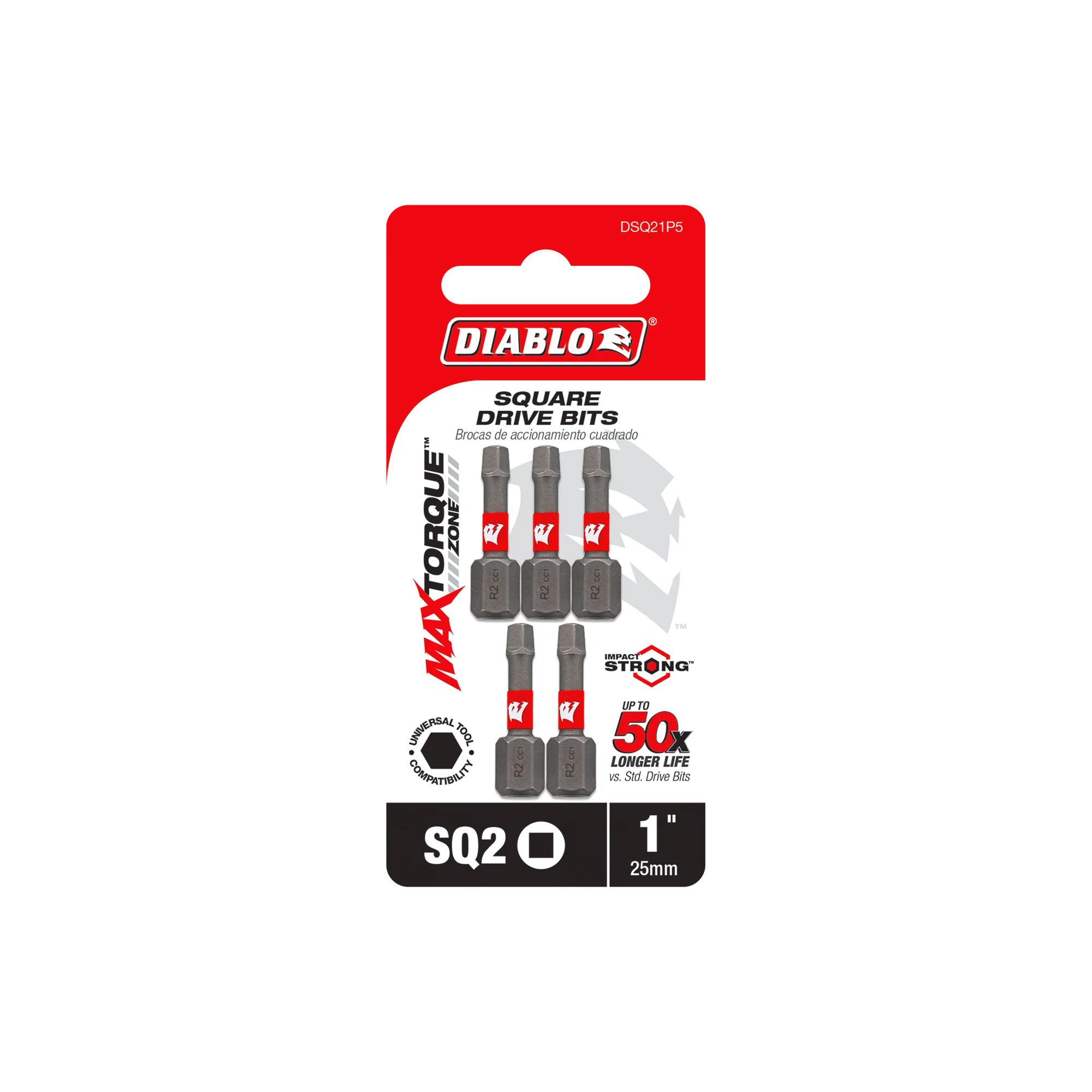 DIABLO DSQ21P5 5PK #2 SQ INSERT BIT 1"