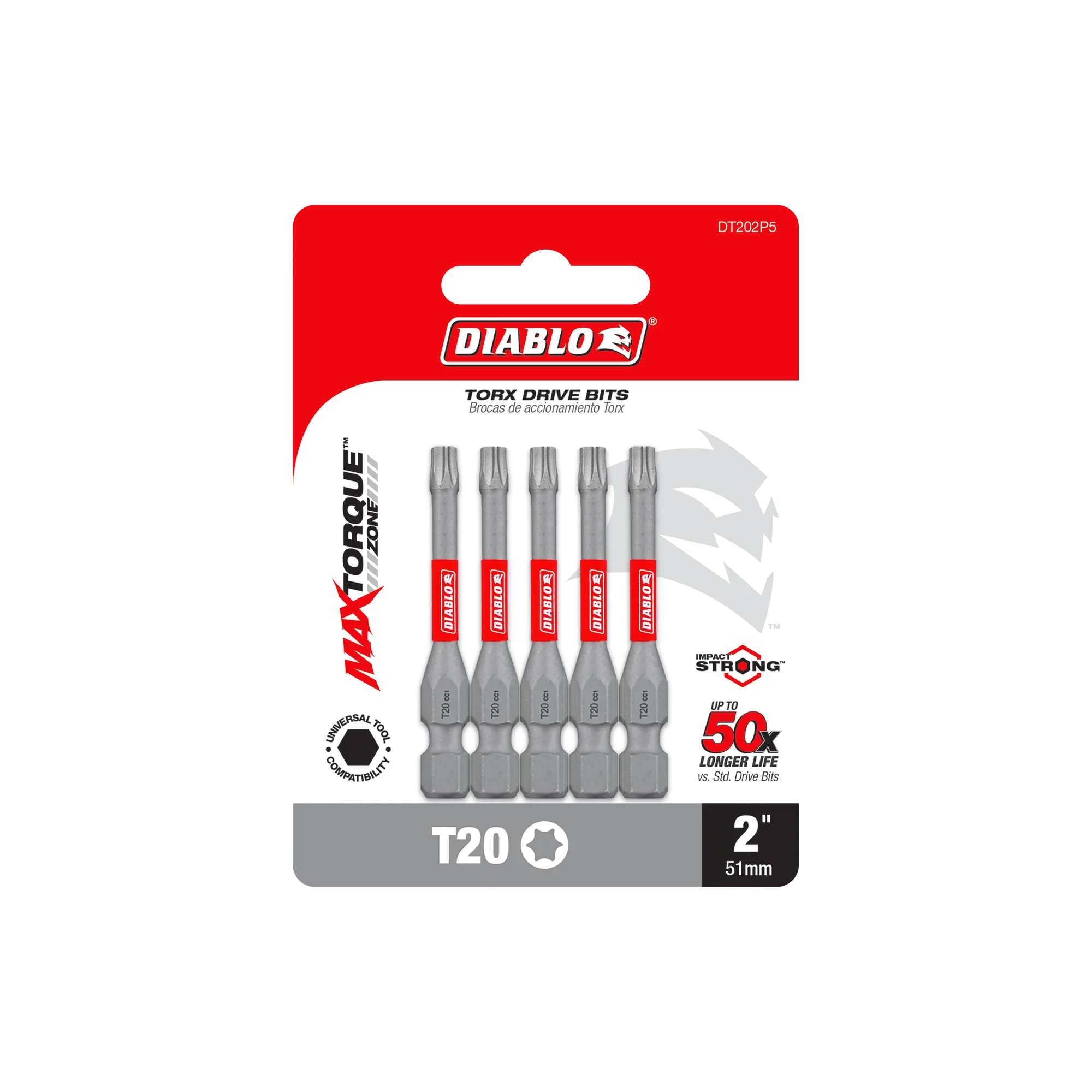 DIABLO DT202P5 5PK T20 INSERT BIT 2"