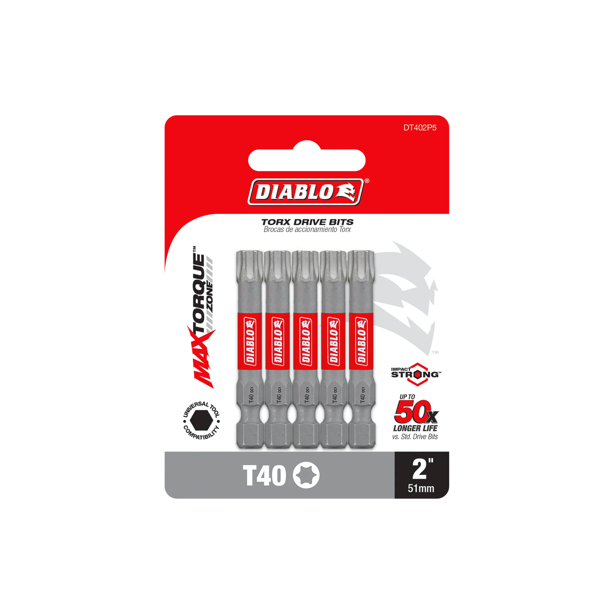 DIABLO DT402P5 5 PK T40 INSERT BIT 2"