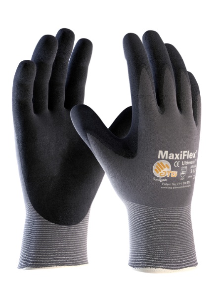 PIP 34-874(SM) MAXIFLEX ULTIMATE NYLON/ELASTANE GRAY/BLACK MICROFOAM GRIP PALM &amp; FINGERTIPS