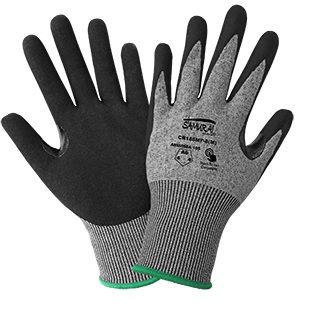 GLOBAL CR186MF-7(S) 18GA, SALT-AND-PEPPER SEAMLESS SHELL, BLACK NITRILE PALM