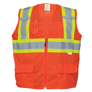 GLOBAL SAFETY VEST GLO-0047-M HI/VIS ORANGE, 3M REFLECTIVE, Y/G TRIM