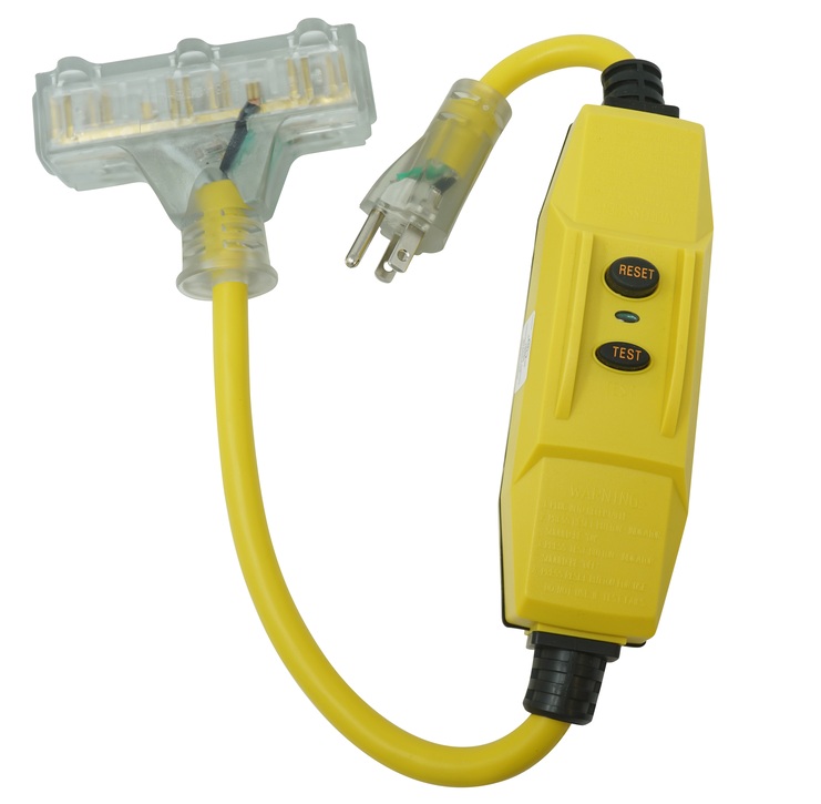SOUTHWIRE 26020008-6 12/3 YELLOW 2FT INLINE GFCI CORD W/ TRI-SOURCE END